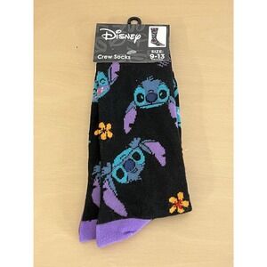 Disney Lilo & Stitch Crew Socks Black Purple Blue Men's Size 9-13 NWT Bin 102